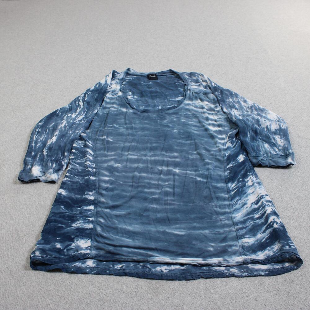BLUE Saks Fifth Avenue Shirt Women Large Blue Tie Dye Tunic Boho Rayon Coastal